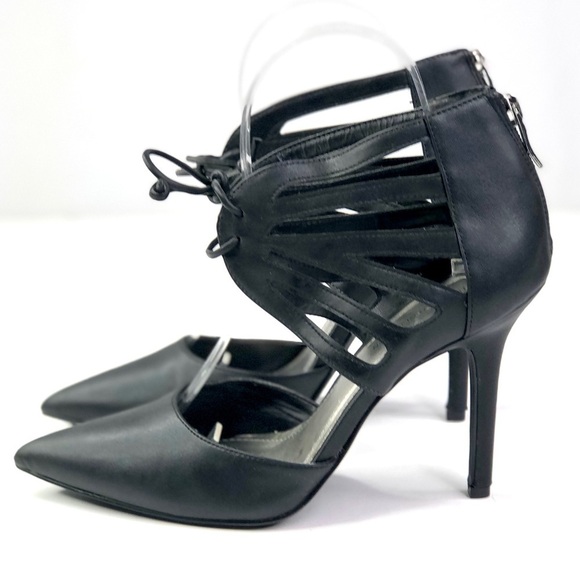 BCBGeneration Delphia stilettos vegan leather heels cut-outs pointy toe back zip - Picture 6 of 12